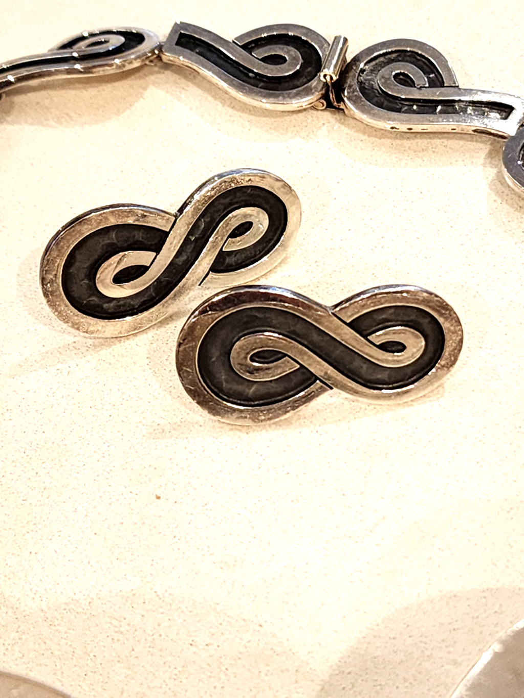 Taxco Mexico Sterling Silver Figure 8 Modernist Necklace Bracelet Earring Set