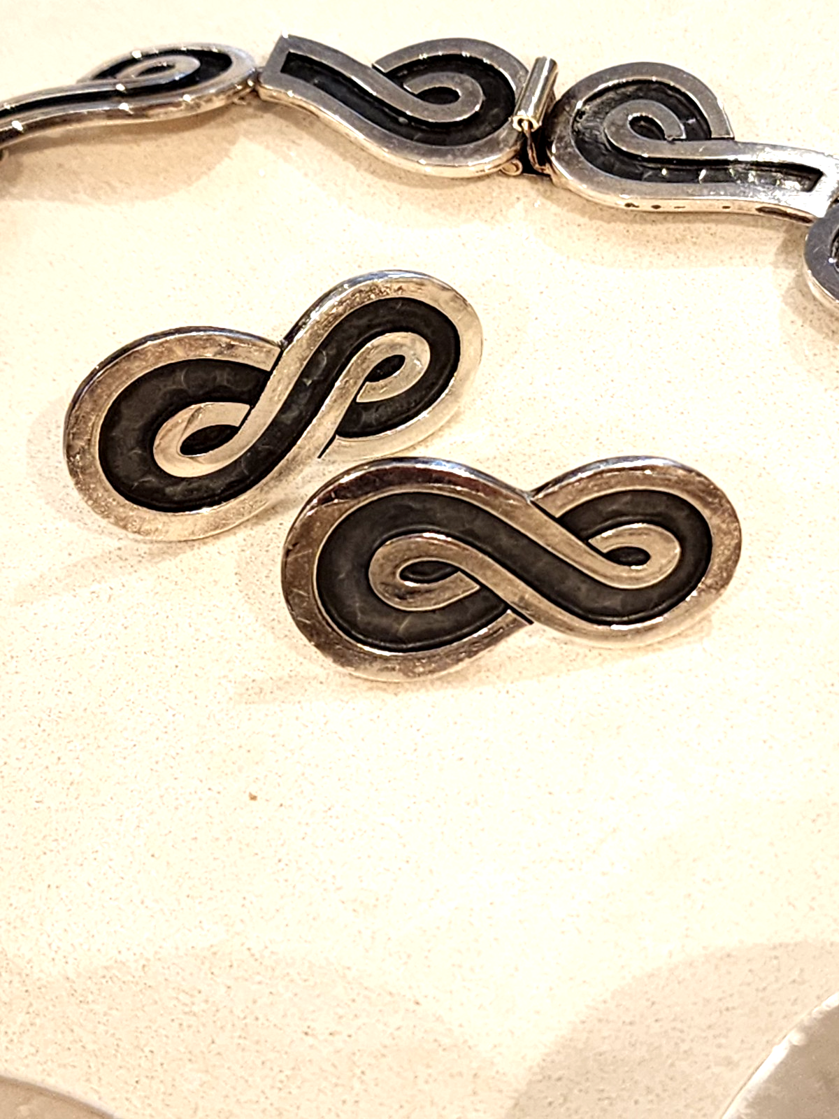 Taxco Mexico Sterling Silver Figure 8 Modernist Necklace Bracelet Earring Set
