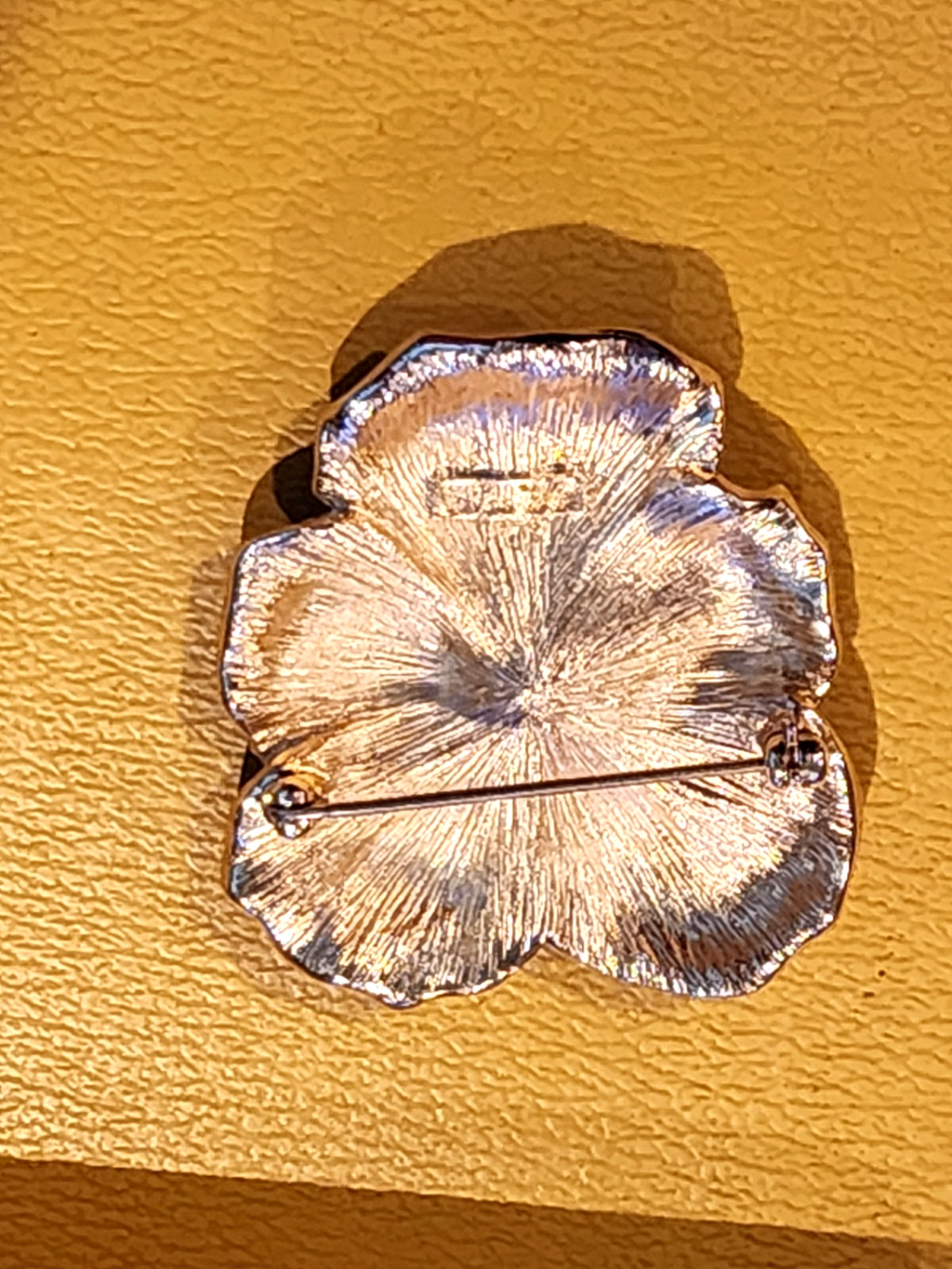 Enormous Metallic Blue E. Pearl Signed Vintage Figural Flower Brooch