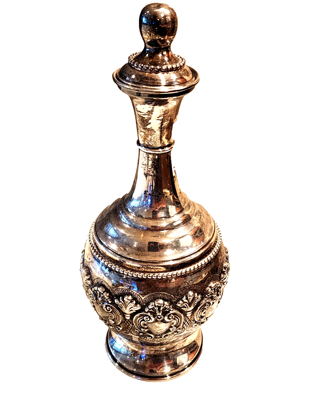 Antique Judaica Sterling Silver Liquor Bottle