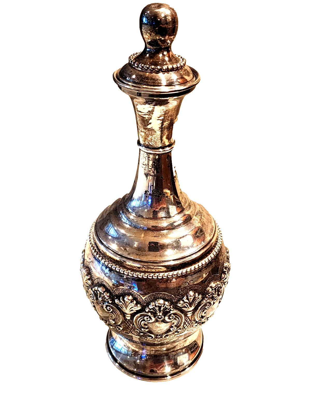 Antique Judaica Sterling Silver Liquor Bottle