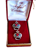 Vintage Pair Rafaelian Royal Crown Brooch Pins Jewelry Jelly Mint