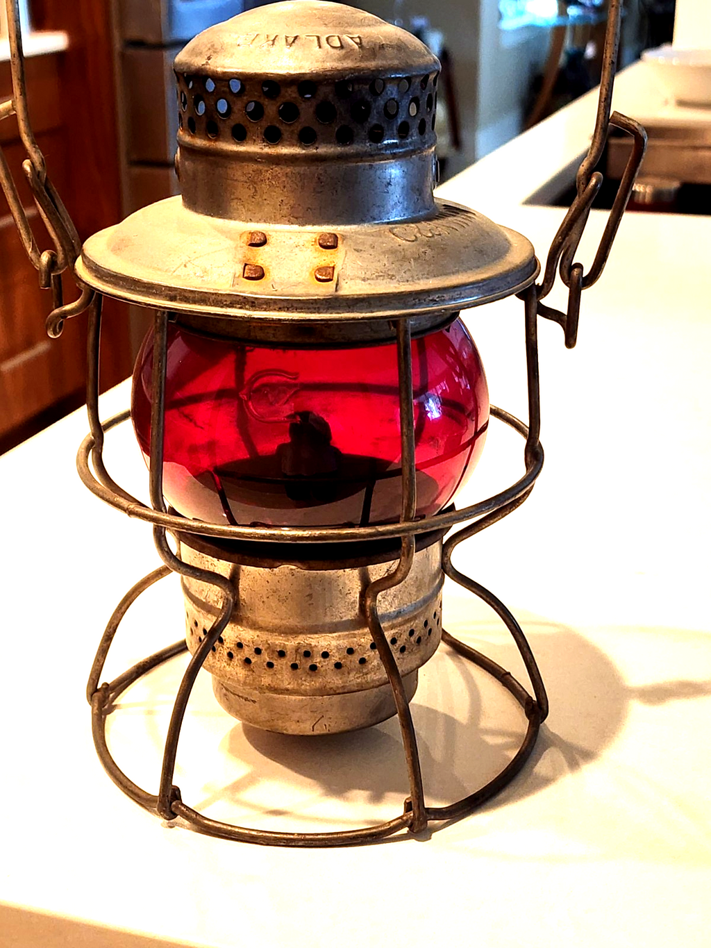Vintage C&NWRY Excellent Adlake Kero Lantern Red Globe