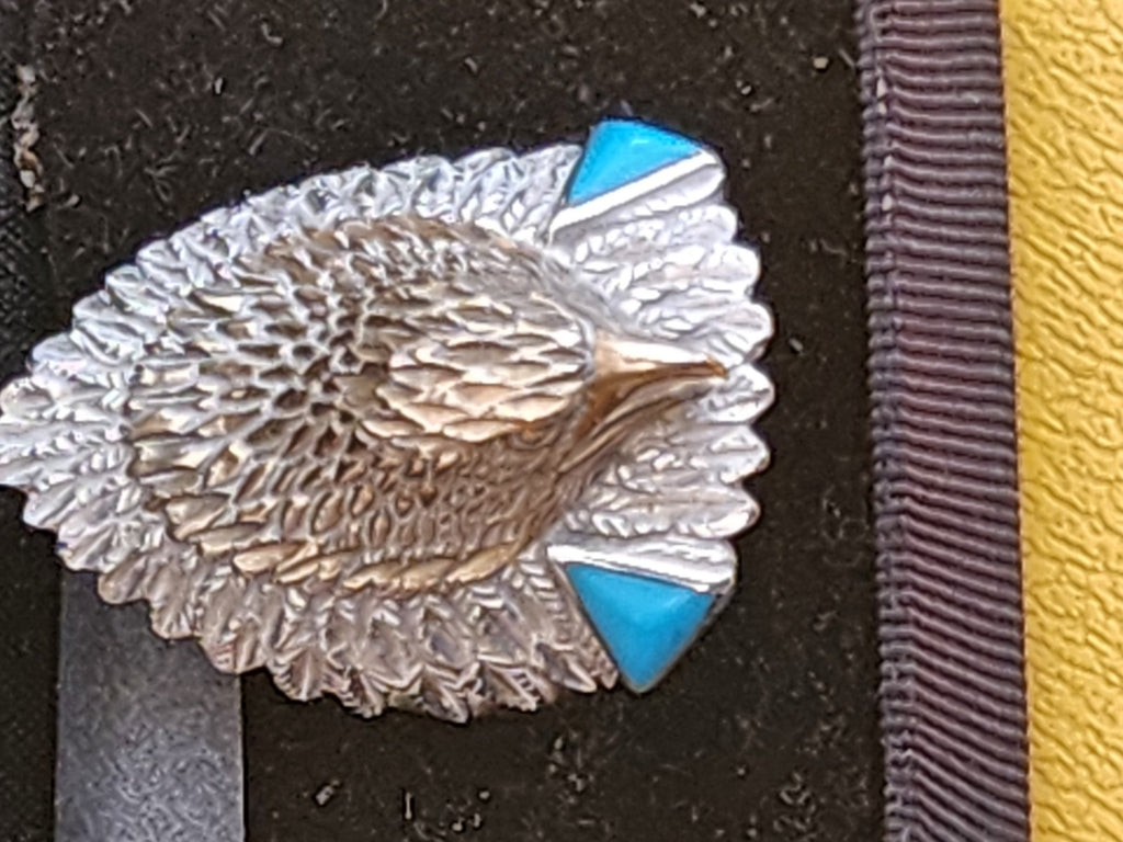 Vintage Ted Ott Sterling Silver & Turquoise Eagle Ring Size 12