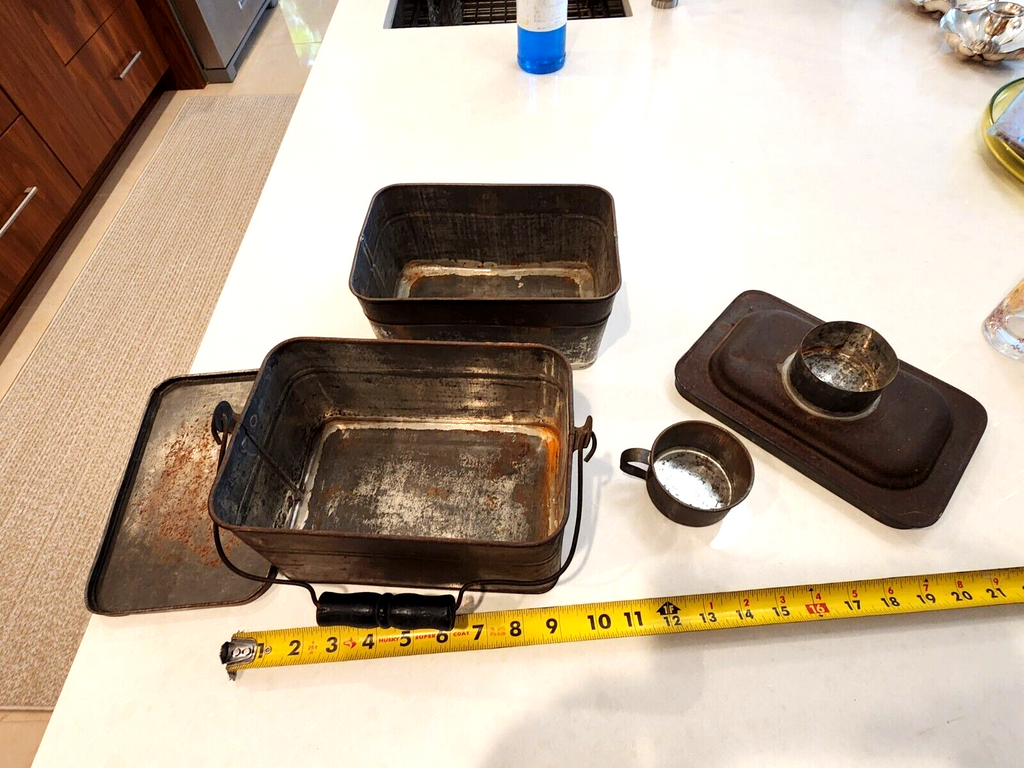 Antique Miners Railroad Metal Lunchbox Complete HTF VGC