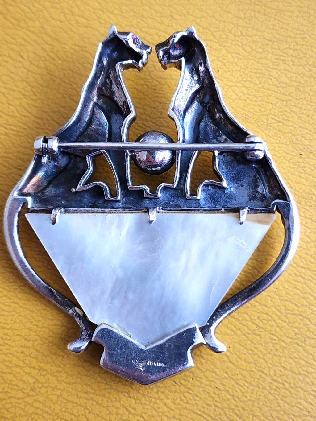 Art Deco Sterling Marcasite Panther & MOP Brooch