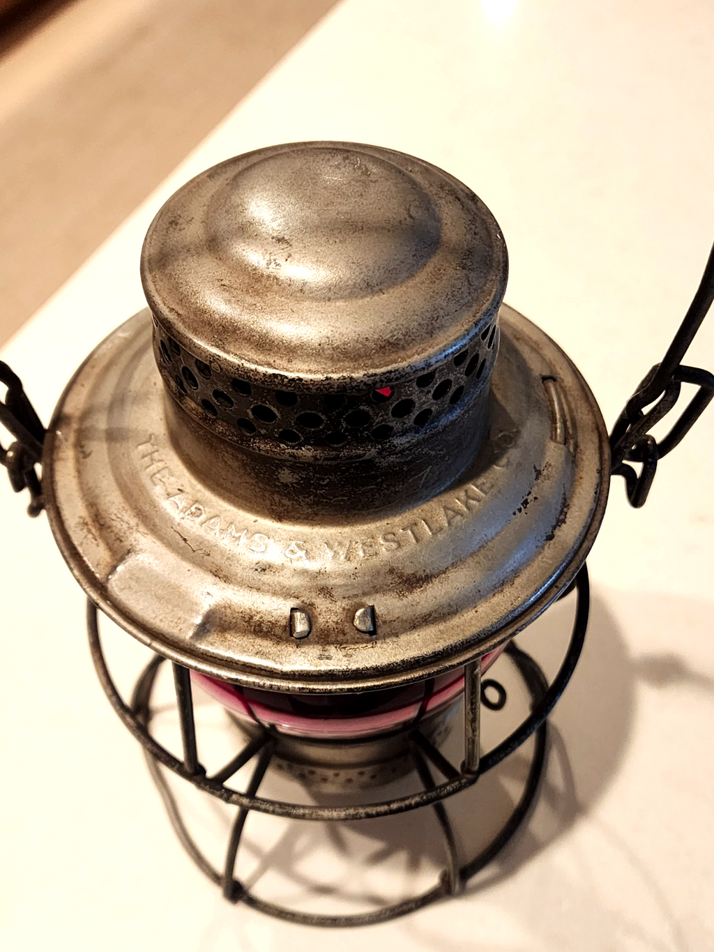Vintage Adam's and Westlake Pennsylvania Railroad Lantern Stamped Red Globe