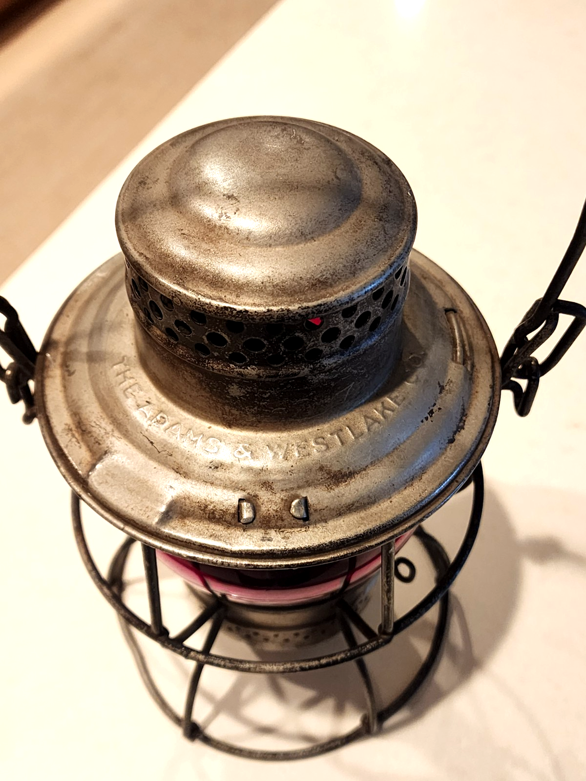 Vintage Adam's and Westlake Pennsylvania Railroad Lantern Stamped Red Globe