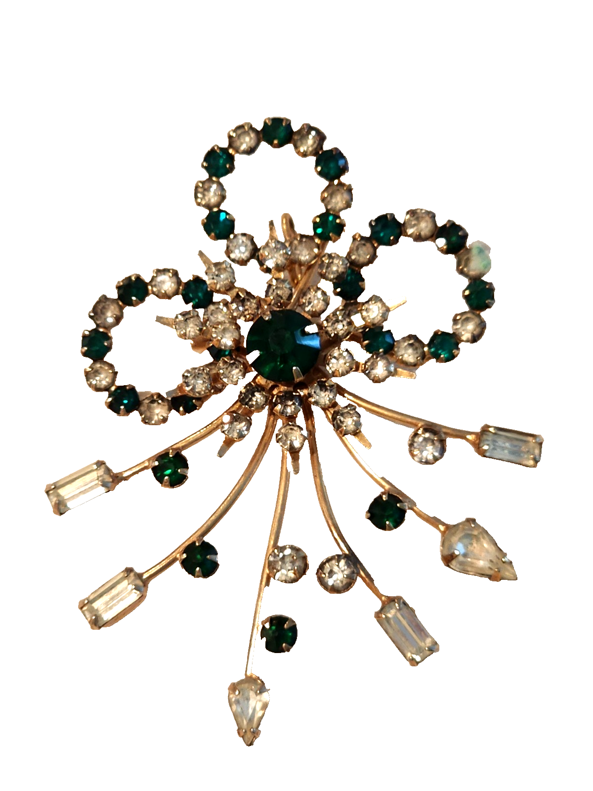 Vintage Brooch With Green & Clear Rhinestones  Great Condition Rare