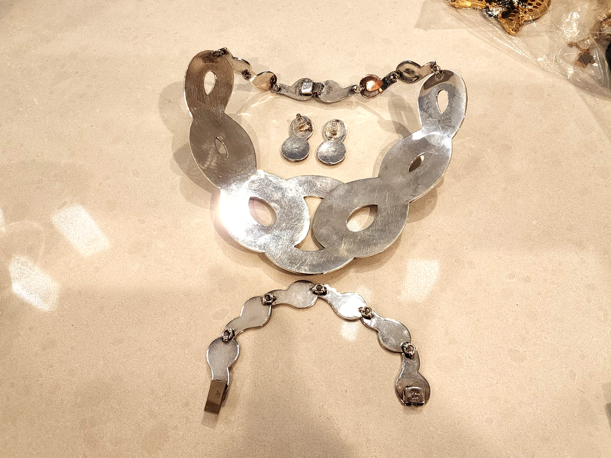Taxco Mexico Sterling Silver Figure 8 Modernist Necklace Bracelet Earring Set