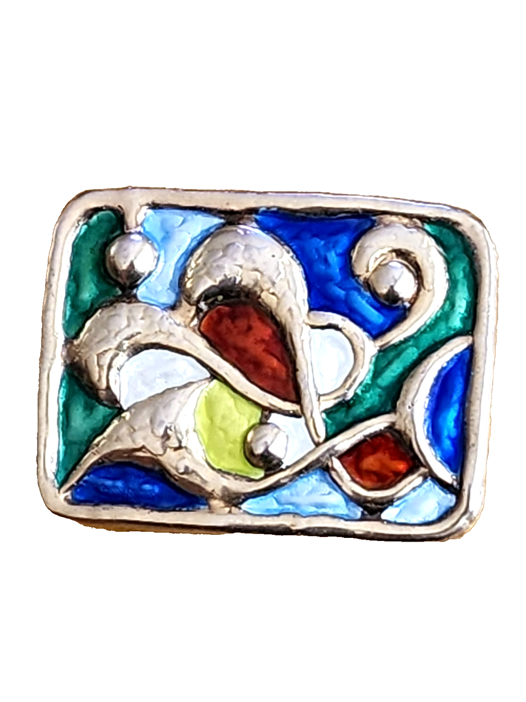 VINTAGE OYSTEIN BALLE NORWAY ENAMEL AND 925 STERLING SILVER MODERNIST PIN BROOCH