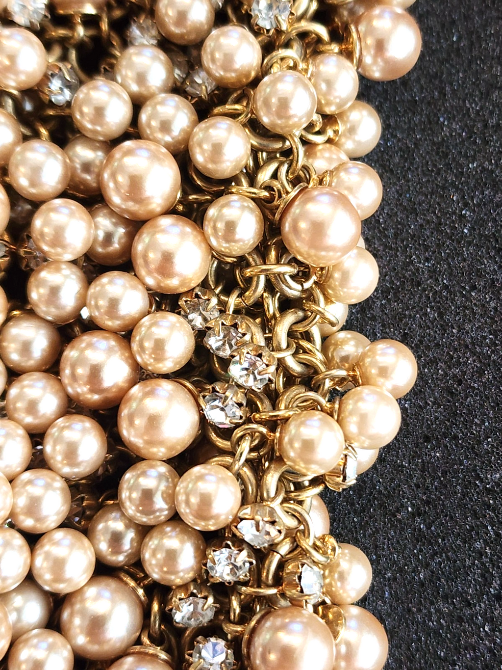 STELLA & DOT Faux Pearl & Crystal Braided Chain  Tone Bracelet