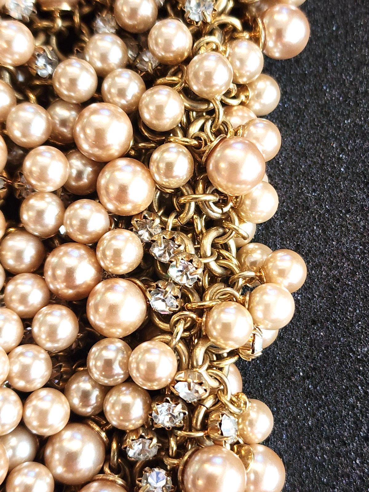 STELLA & DOT Faux Pearl & Crystal Braided Chain  Tone Bracelet