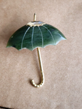 Vtg 1966 Designer Swoboda Brooch Pin Jade Grade A Green Carved Umbrella Gold Pl