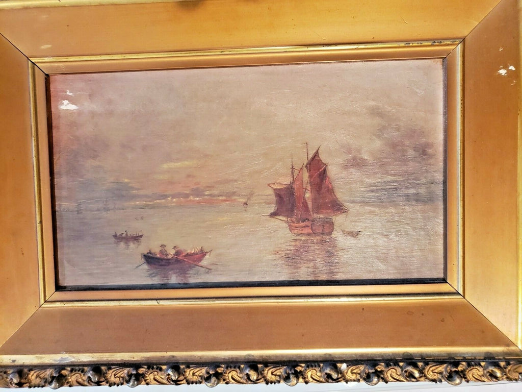 Old Frame and Seascape with Ships Scene O/B Art  12x10