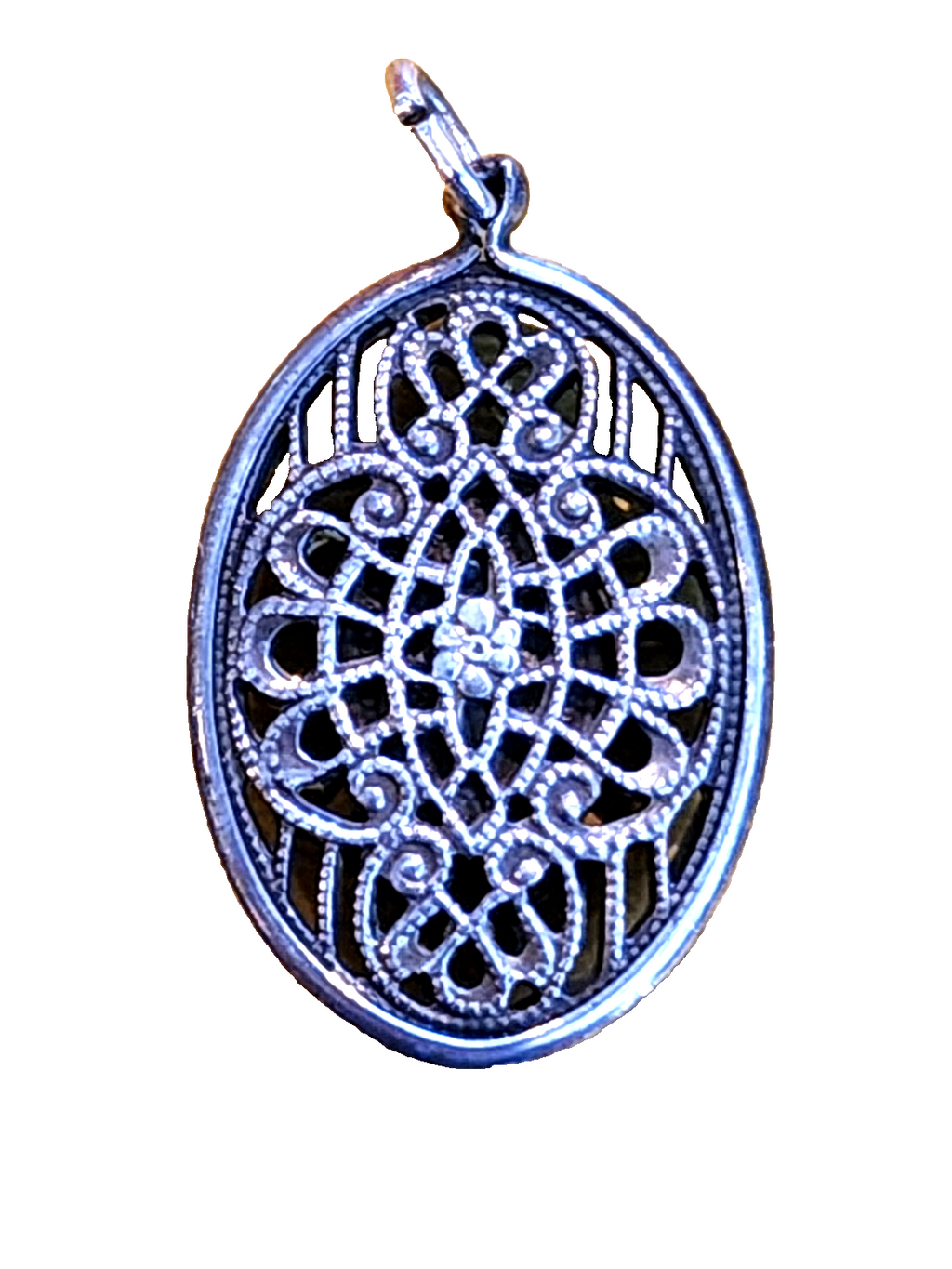 Caged Miraculous Medal in Vintage Filligree Sterling Cross Pend