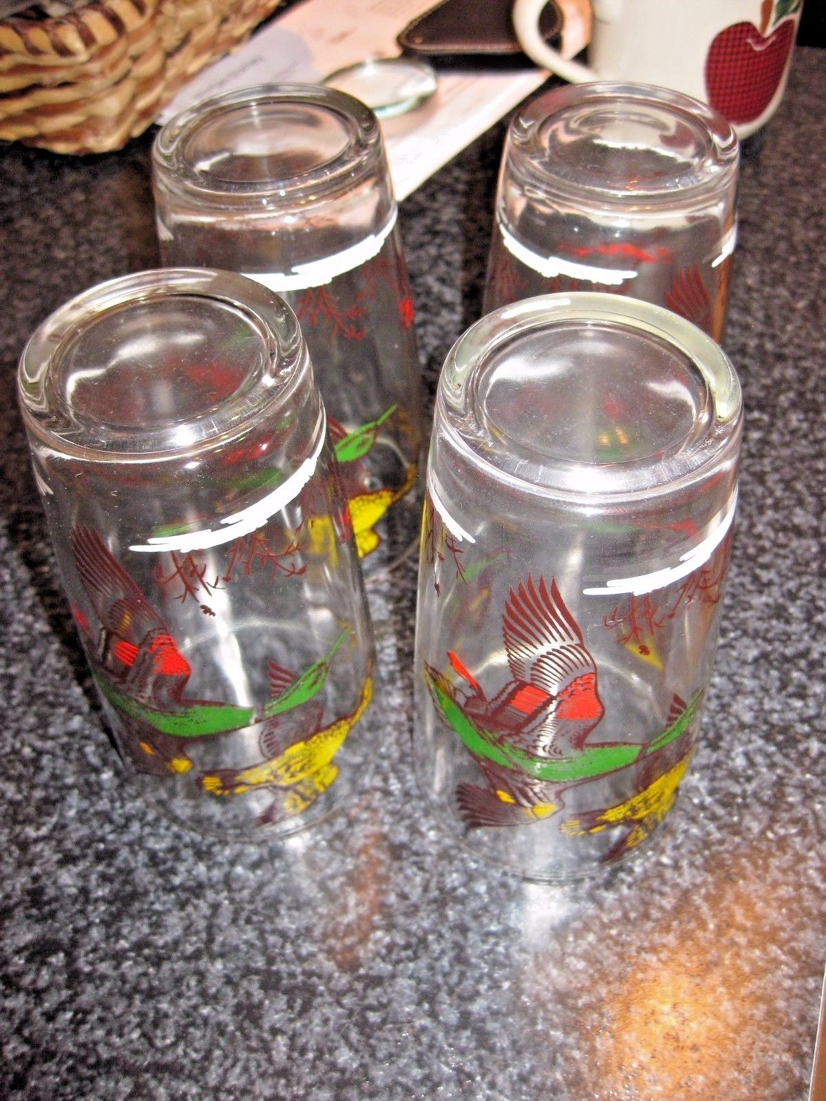 Set of 4 Mid century Modern Bar Ware in the Hunting Duck Design bought at Orvis