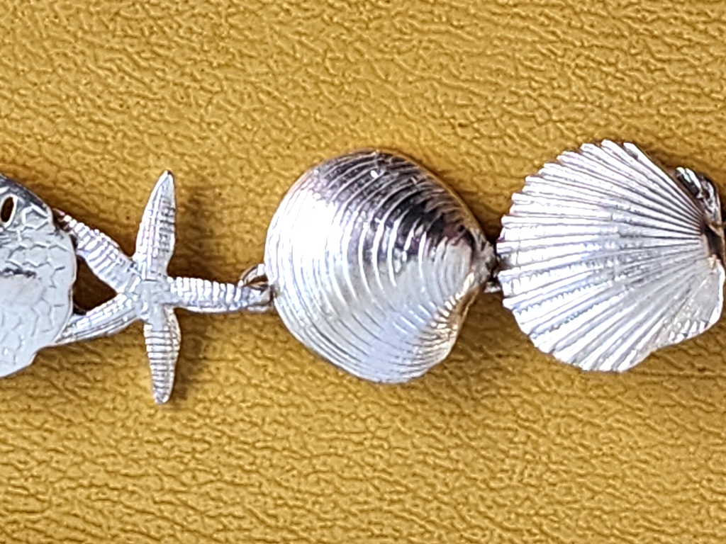 Vtg Sterling Silver Nautical Starfish Seashell Sand Dollar Bracelet