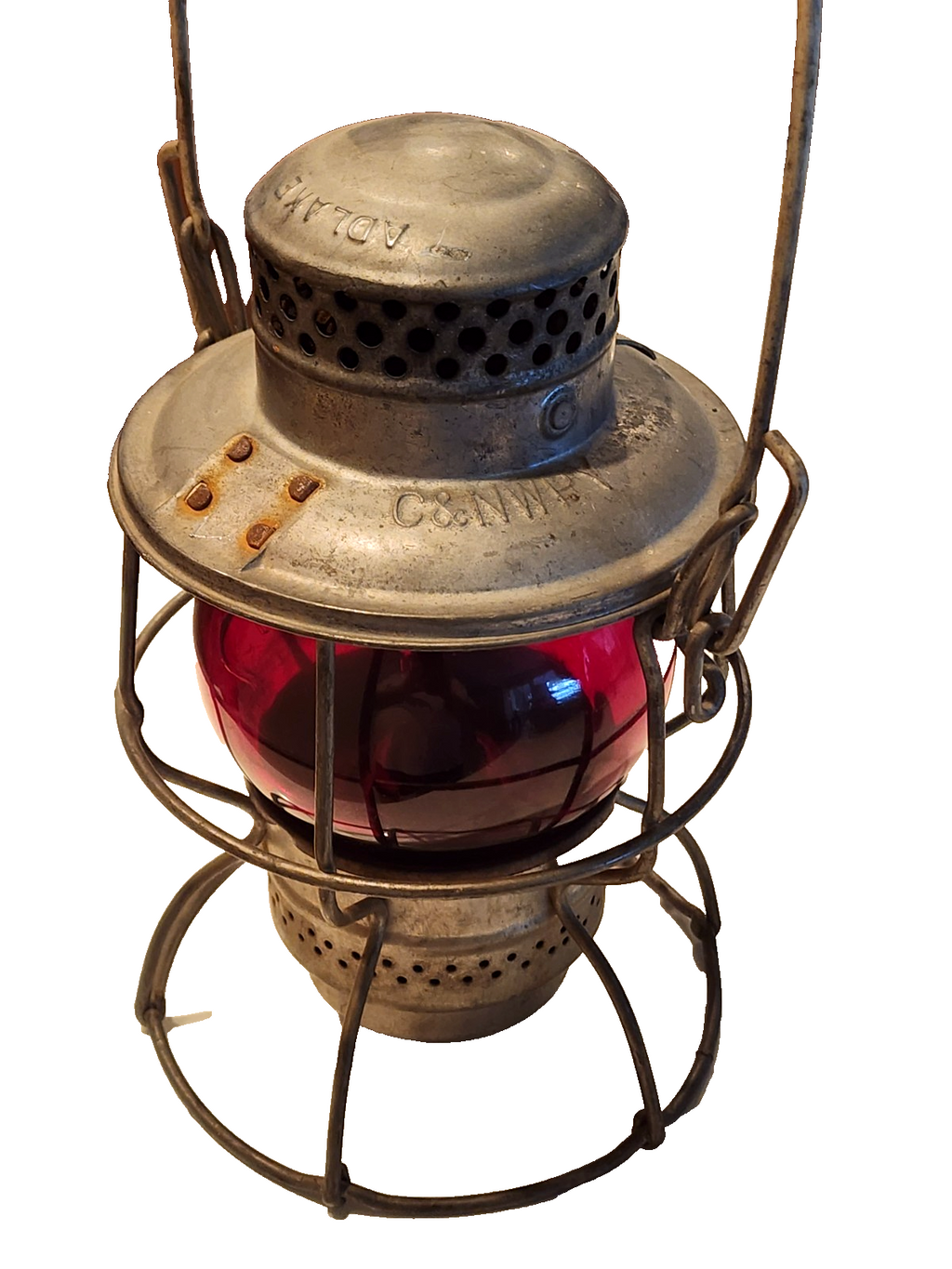 Vintage C&NWRY Excellent Adlake Kero Lantern Red Globe