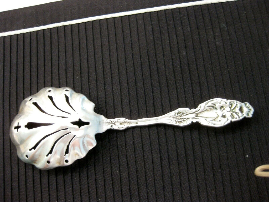 Antique Silvercraft Sterling Silver 9" Pierced Serving Spoon Lilly Pattern