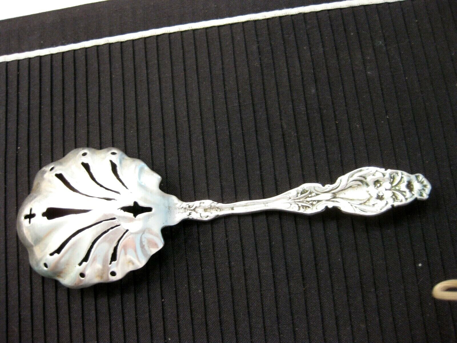 Antique Silvercraft Sterling Silver 9" Pierced Serving Spoon Lilly Pattern