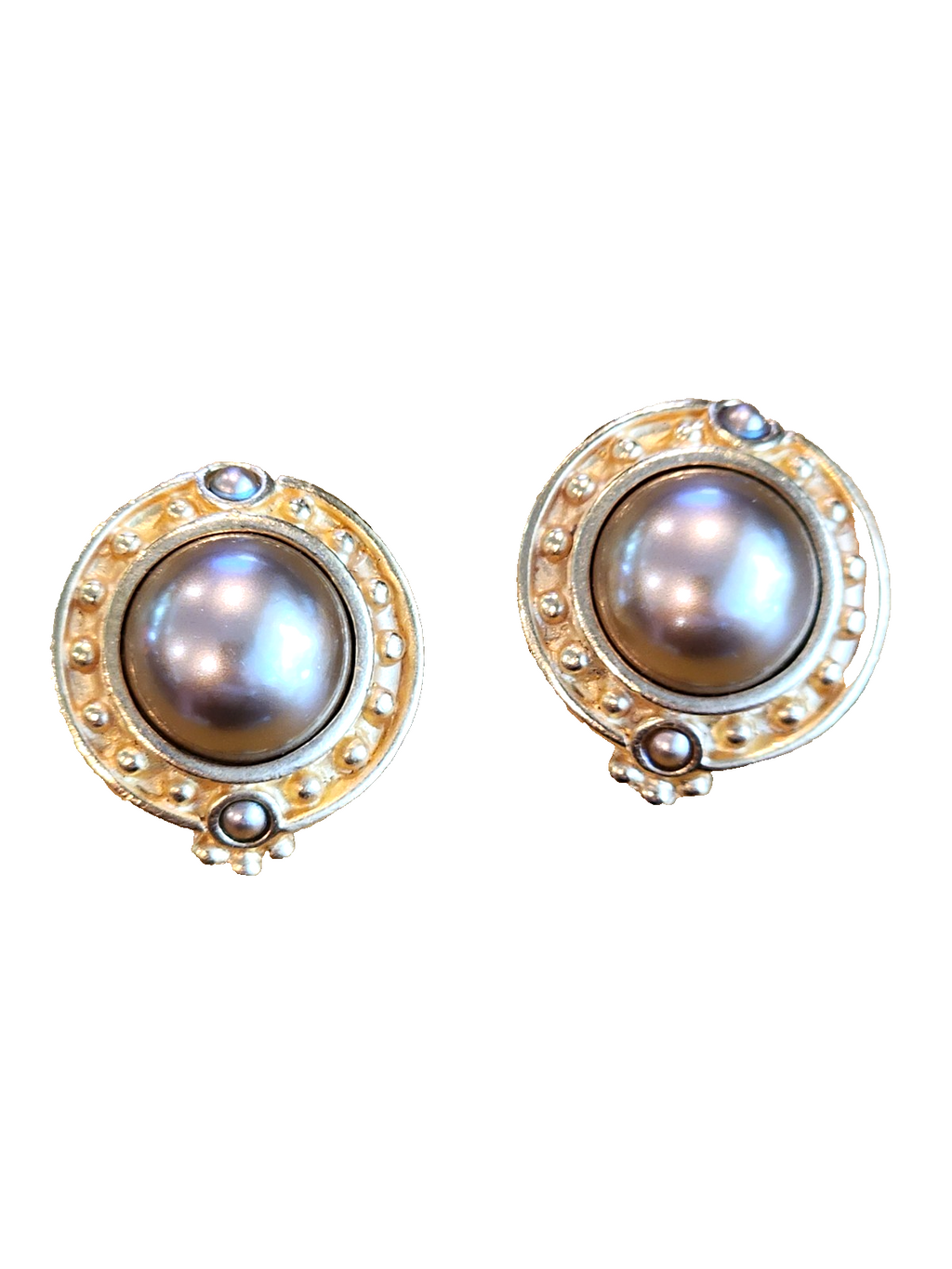 CAROLEE Vintage 1980’s Gold Tone ROUND Faux PEARL 1" CLIP ON Earrings