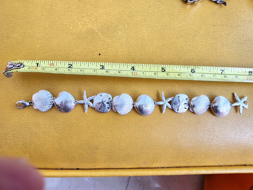 Vtg Sterling Silver Nautical Starfish Seashell Sand Dollar Bracelet