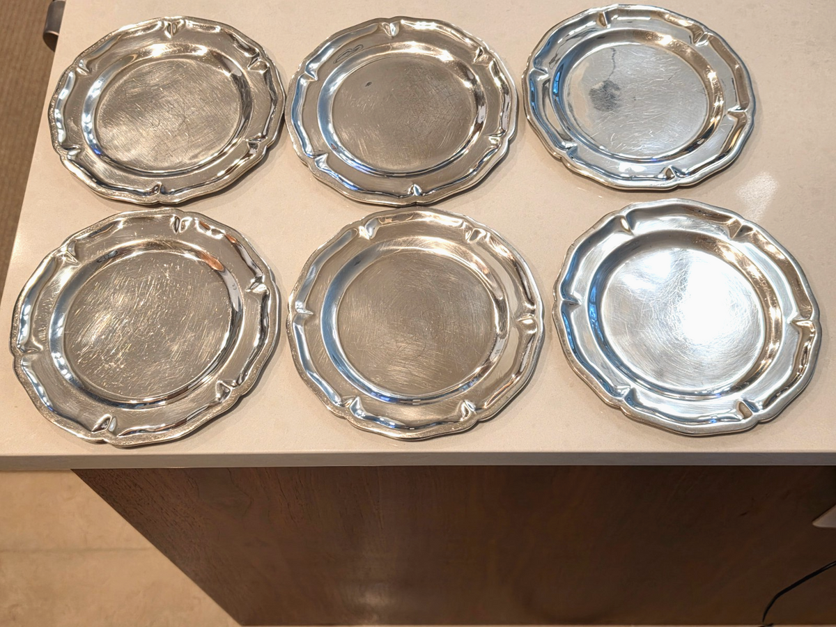 Set of 6 Juvention Lopez Reyes Mexican Sterling Silver 7" Desert Plates