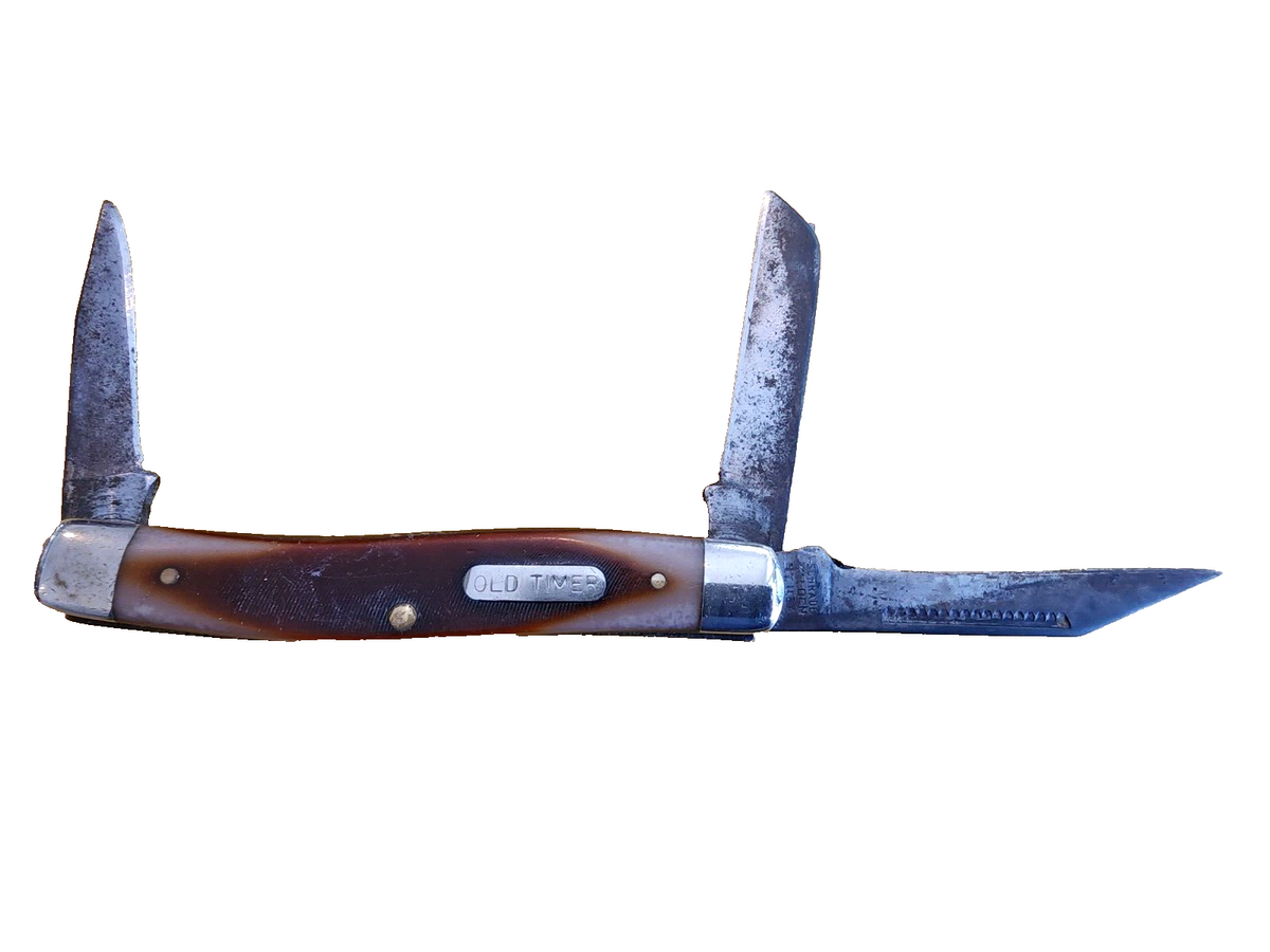 OLD TIMER Schrade 3 Blade Pocket Knife 80T Blade Made In The USA