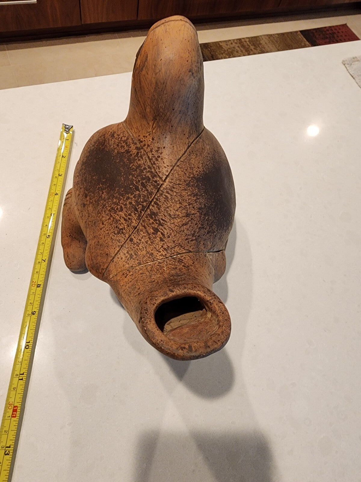Vintage Terra Cotta Bird Art Pottery Vessel Vase Primitive Signed Mexico 1974