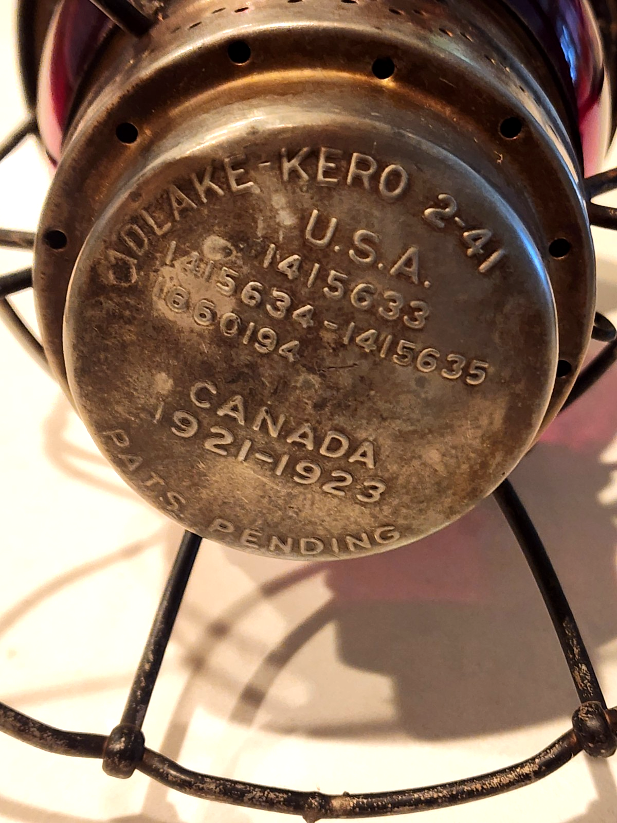 Vintage Adam's and Westlake Pennsylvania Railroad Lantern Stamped Red Globe