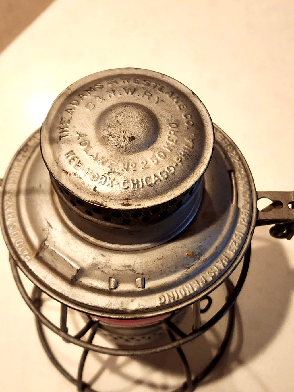 ADAMS & WESTLAKE CO NY-CHICAGO-PHILA ADLAKE  #250 KERO RR LANTERN RED GLOBE