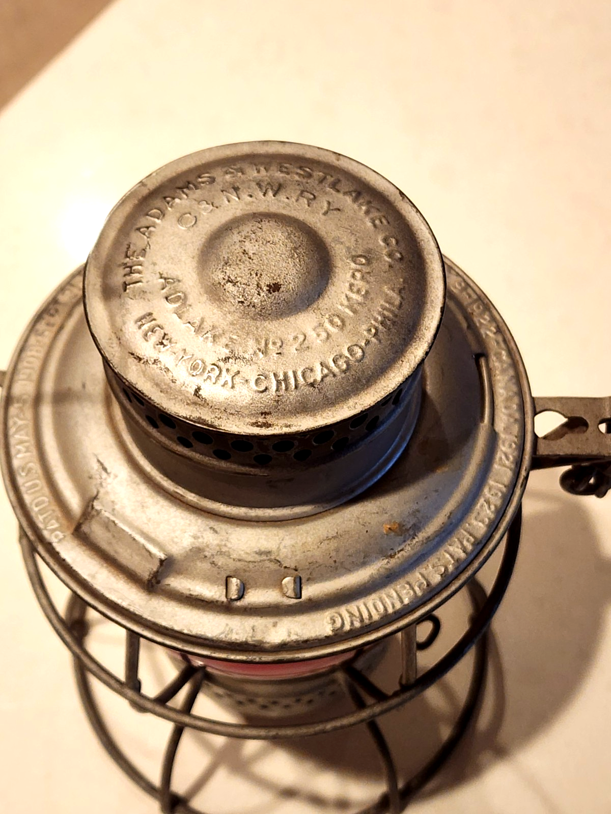 ADAMS & WESTLAKE CO NY-CHICAGO-PHILA ADLAKE  #250 KERO RR LANTERN RED GLOBE