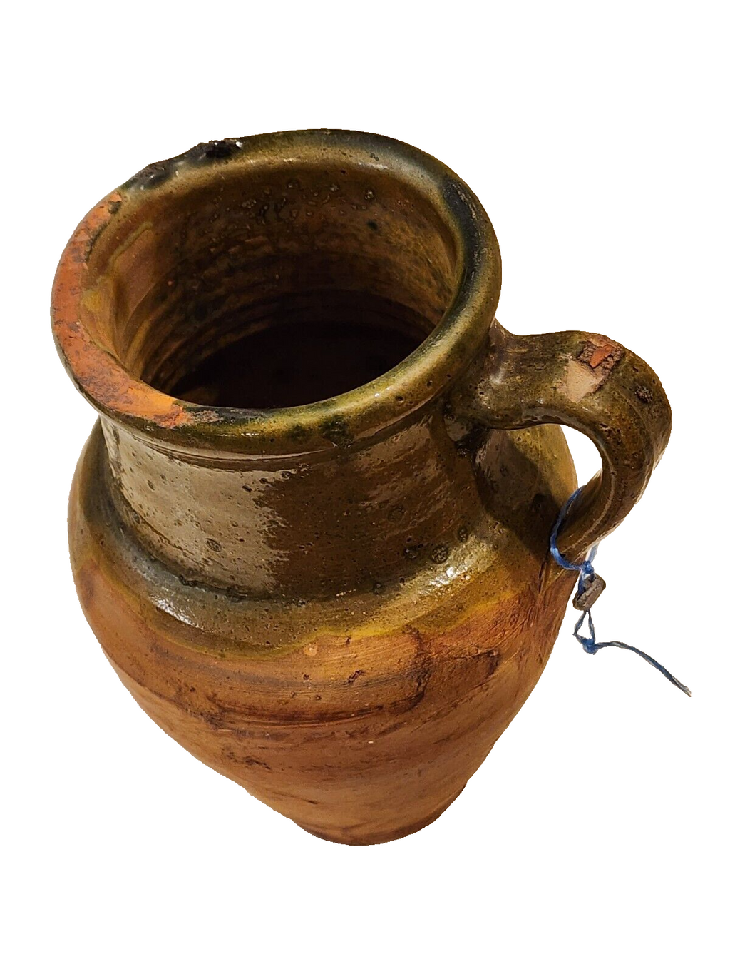 ANTIQUE TURKISH 10" TERRACOTTA JUG WITH LEAD TAG