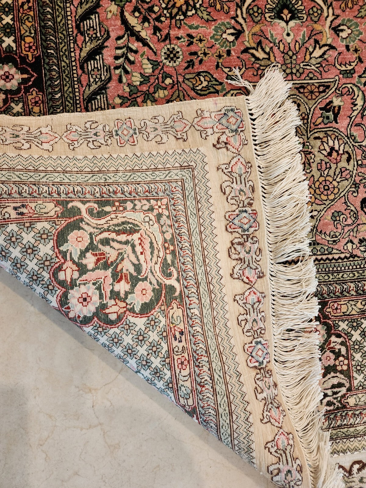 Antique  Silk On Silk Turkish Hereke Rug   39.5” X  61.5”