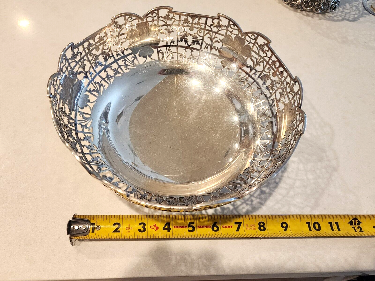 Emile Viner of Sheffield Footed Sterling Silver  Hand Pierced Fruit Bowl