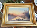 19th Century Sunset Scene O/C Art  16x10 1880s