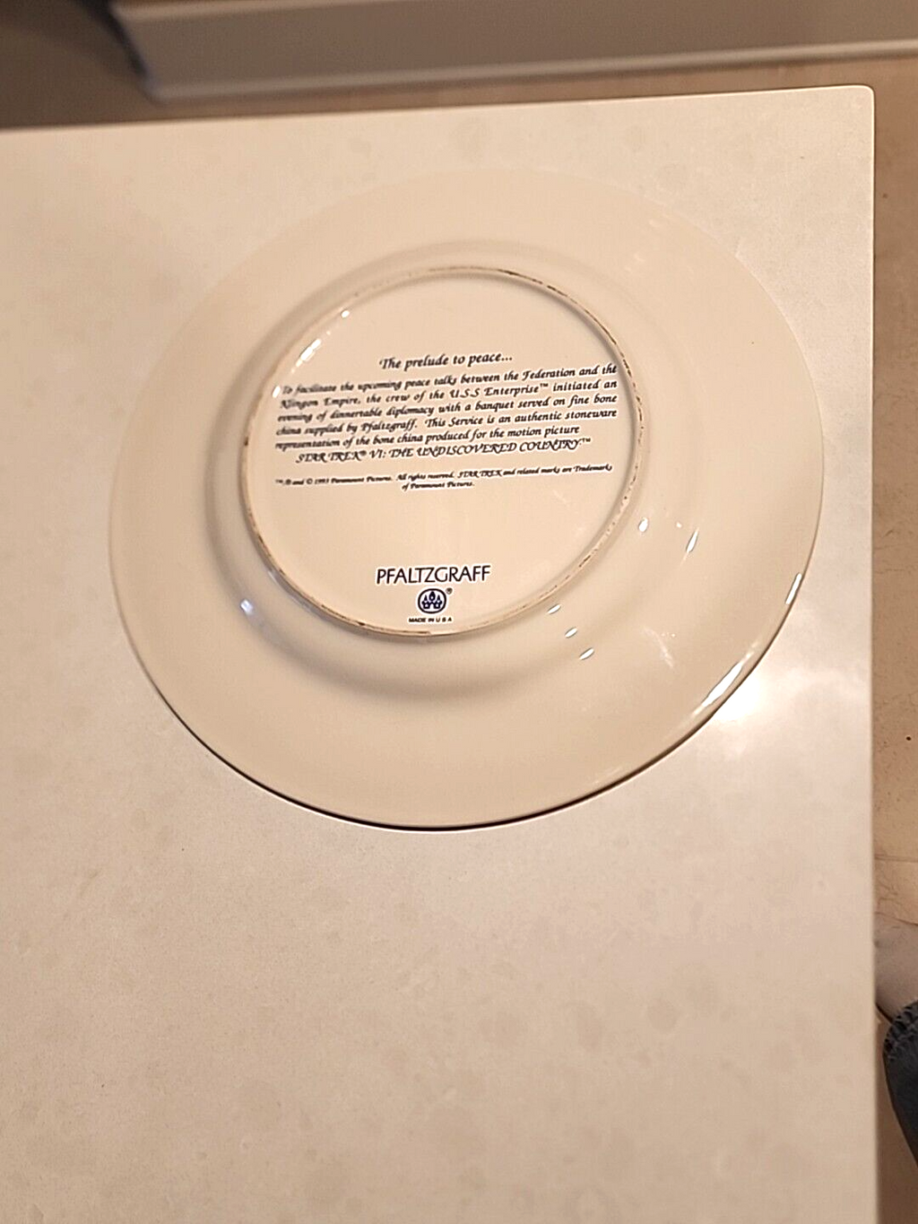 Star Trek Undiscovered Country 10 1/4" Pfaltzgraff  Bone China plate.