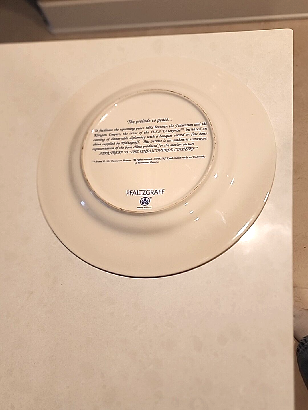 Star Trek Undiscovered Country 10 1/4" Pfaltzgraff  Bone China plate.