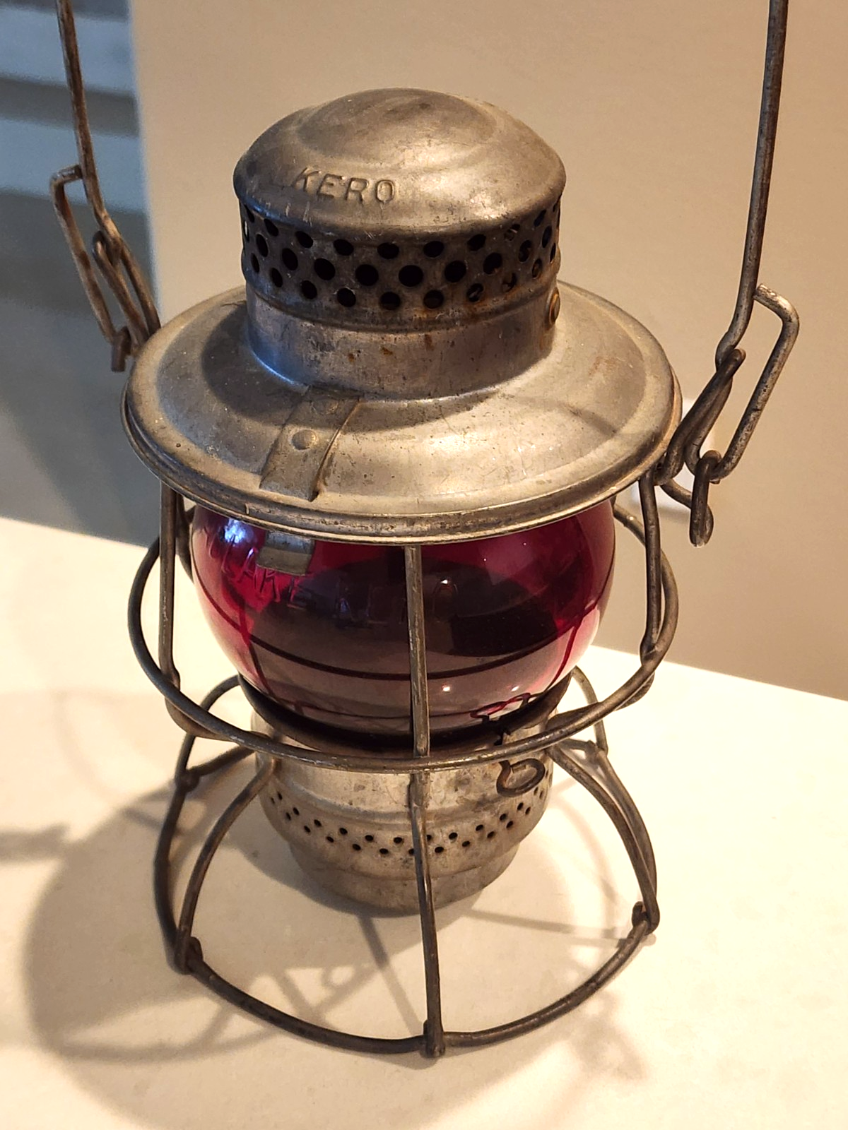 Vintage C&NWRY Excellent Adlake Kero Lantern Red Globe