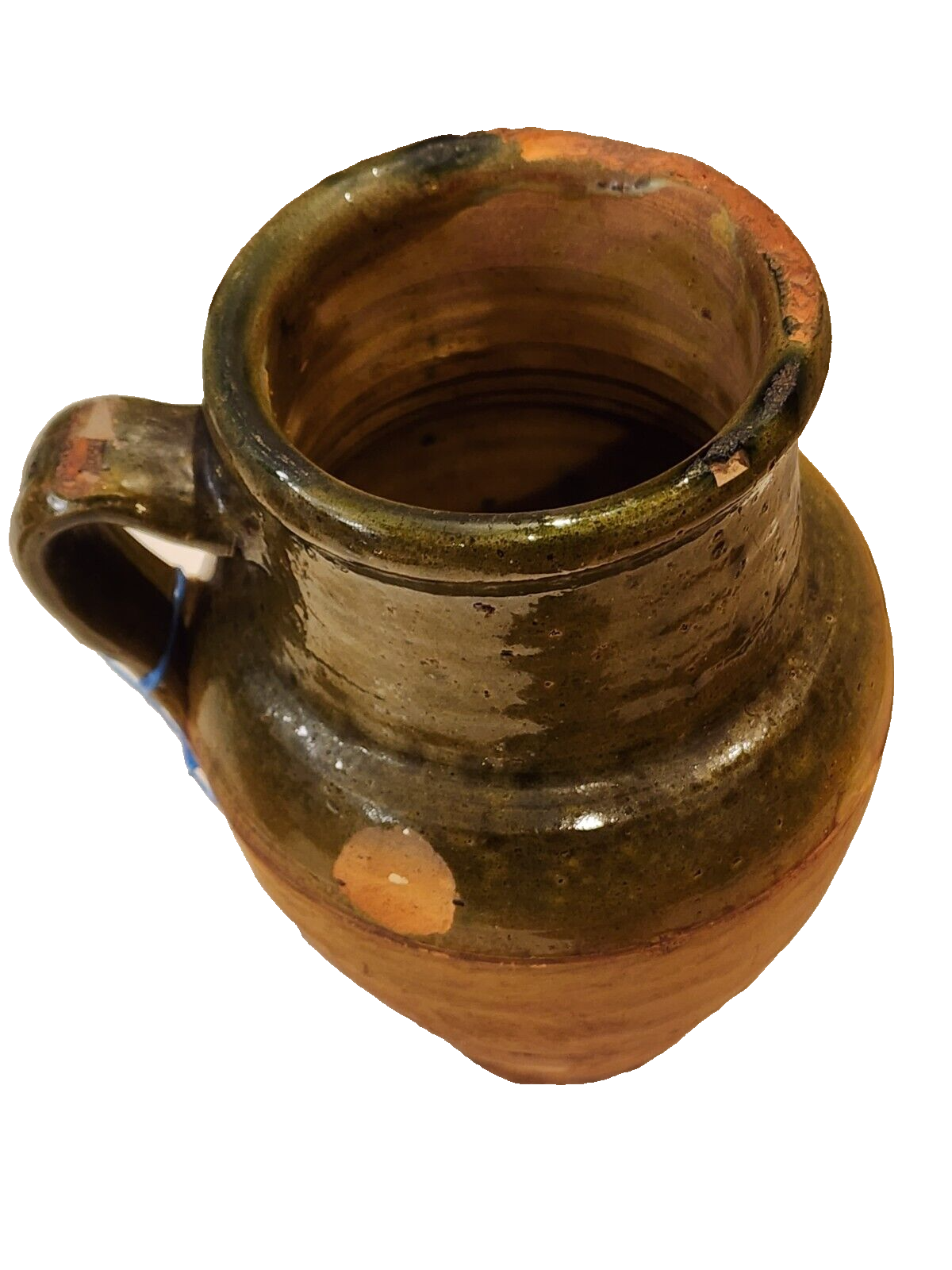 ANTIQUE TURKISH 10" TERRACOTTA JUG WITH LEAD TAG