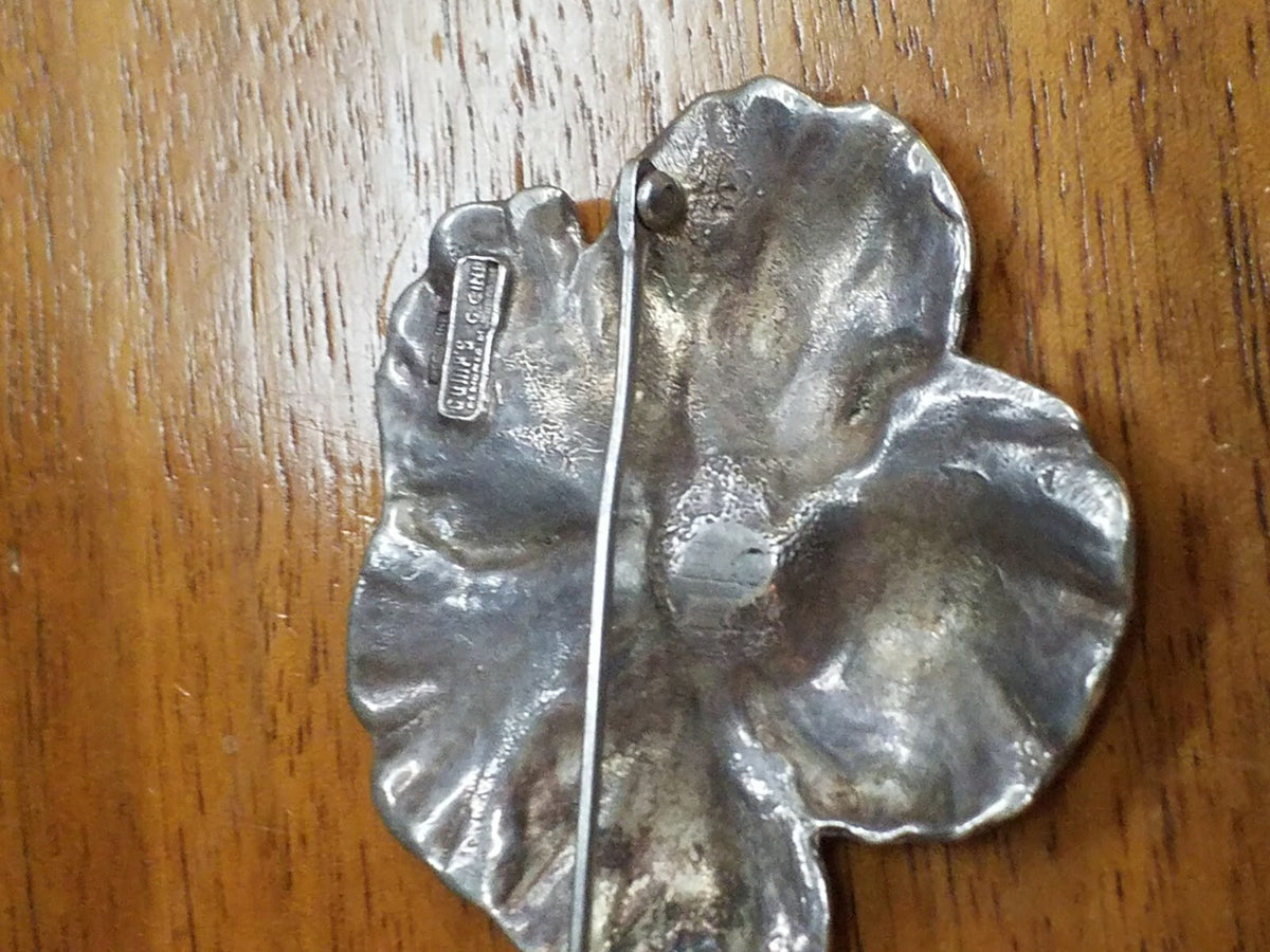 Vintage Gumps Guglielmo Cini Sterling Silver Hawaiian Hibiscus Flower Brooch