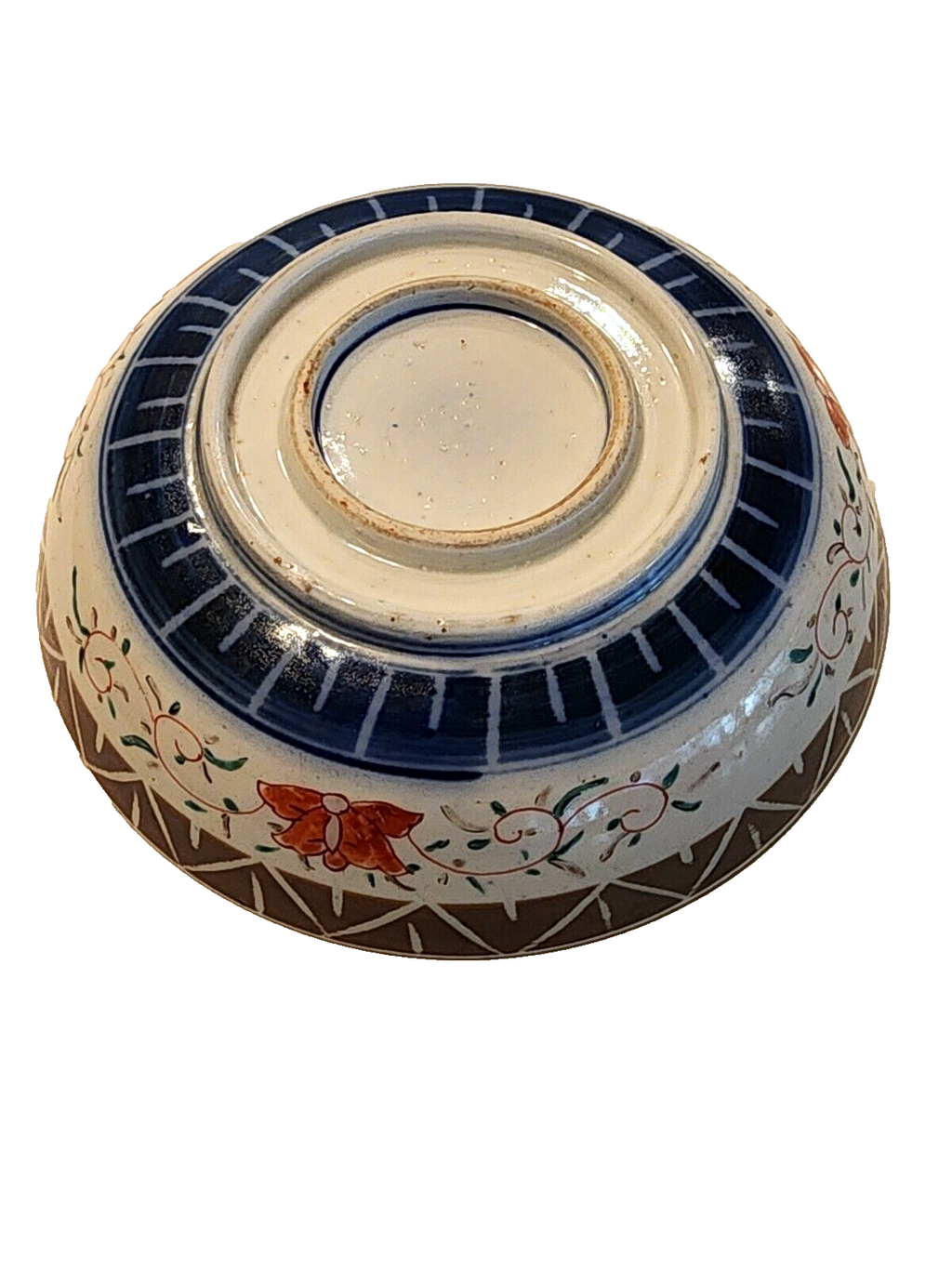 Antique Imari Red Painted Porcelain Bowl Hand-painted Floral Design 8"