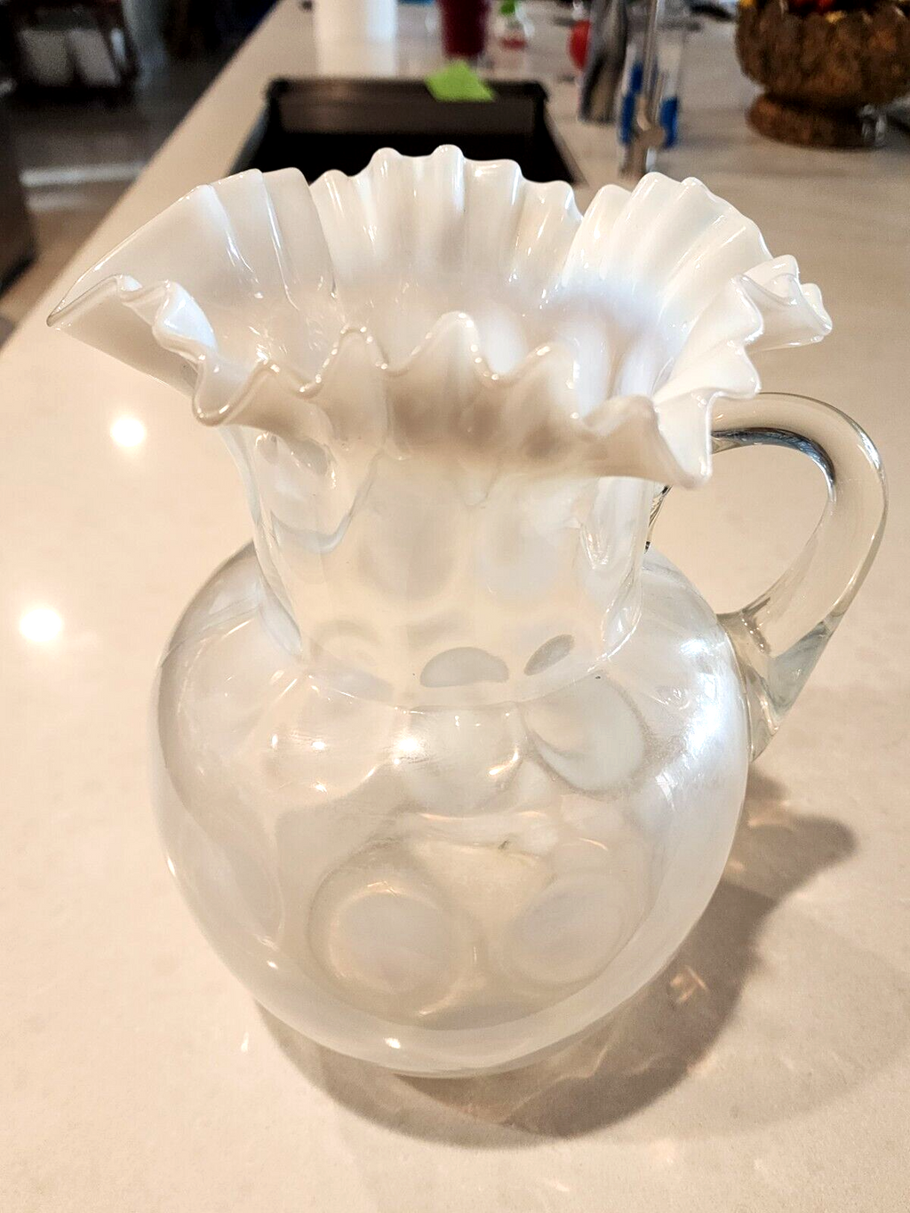 Vintage Fenton Coin Dot Opalescent Pitcher 9.5”