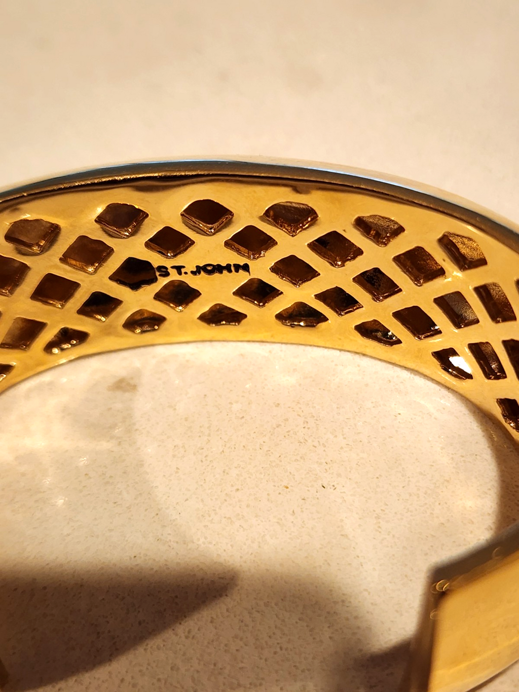Designer signed St John Chunky Gold Cuff Bracelet Classic Piece