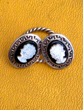 Sterling Silver 925  Ladie Face MOP Black Onyx  Stud Earrings