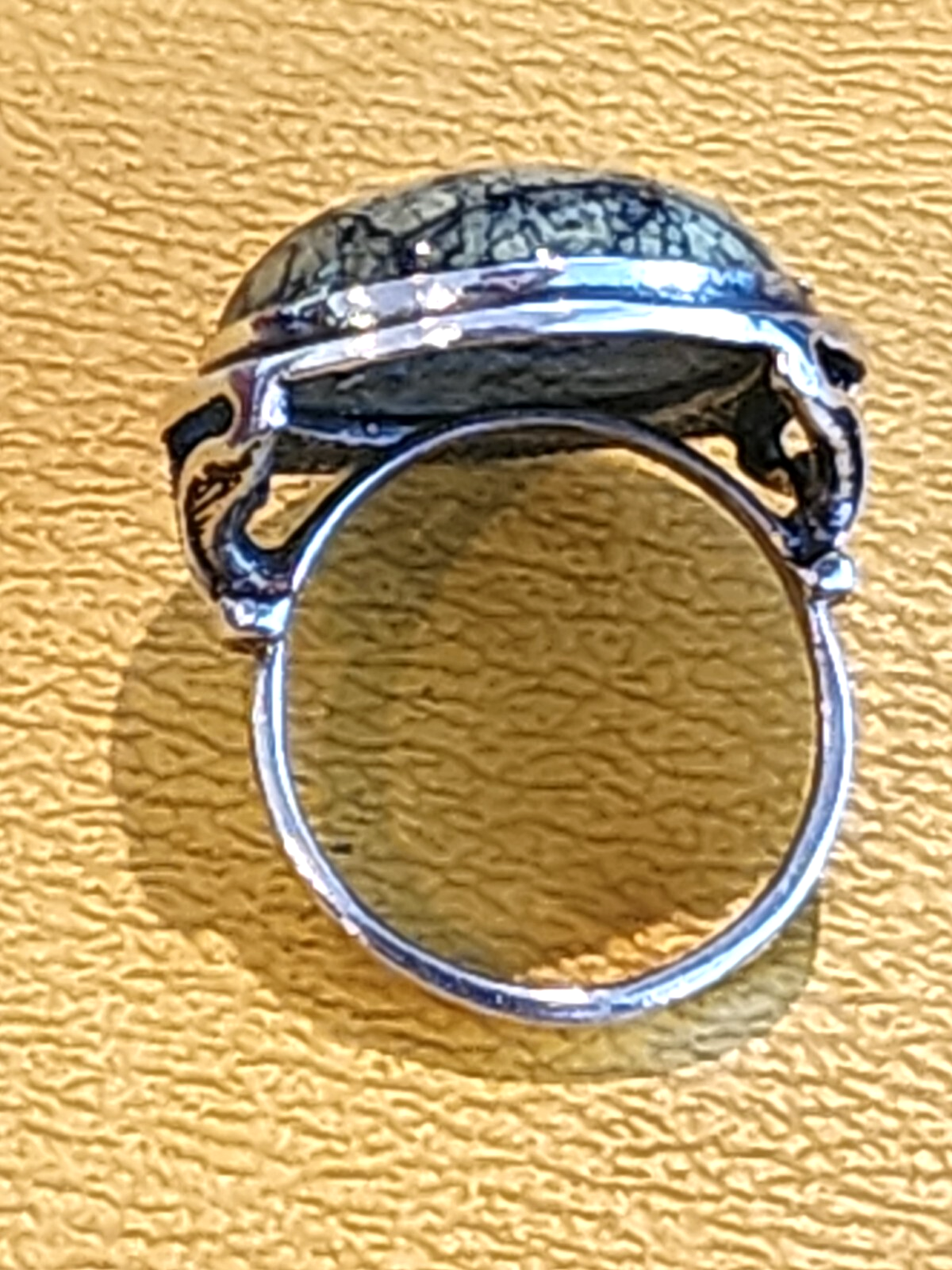 Vintage Sterling Silver Snowflake Obsidian Cabochon Ring Size 7.5