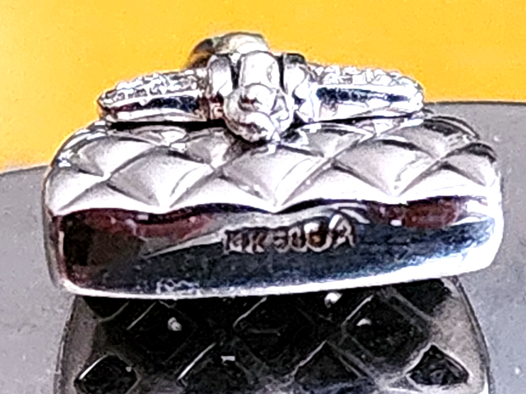 14k White Gold Heart Triple Link Braided Chain Charm Bracelet 8”