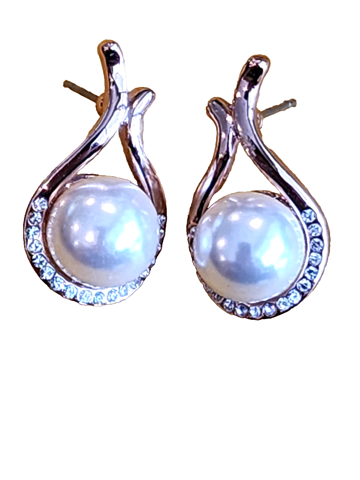 Vargas White Pearl With Rhinestone Tear Drop Earrings