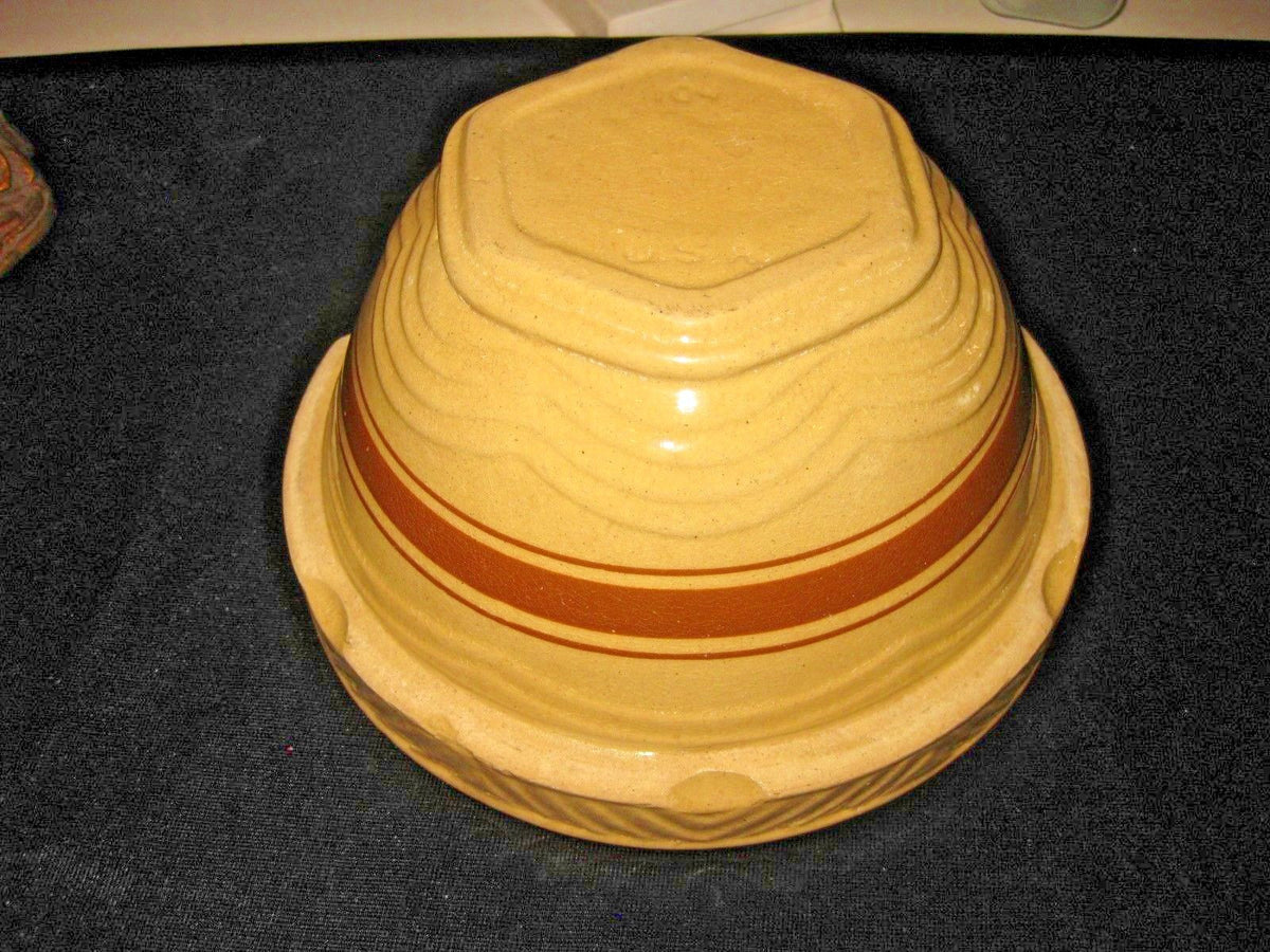 Antique RRPCO 104 Brown Stripe Yelloware Pottery 8" Mixing Bowl